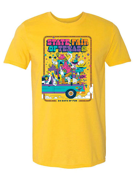 State Fair of Texas® 2024 Theme 24 Days of Fun Yellow Adult T-Shirt - Front View
