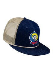 State Fair of Texas® Big Tex® Trucker Flat Bill Hat in Navy and Tan - Right Side View