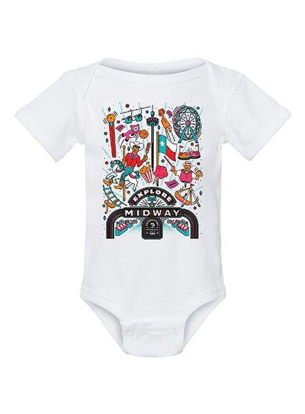 State Fair of Texas® 2023 Theme Explore the Midway White Infant Bodysuit - Front View
