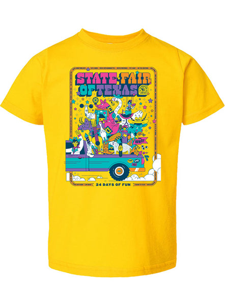 State Fair of Texas® 2024 Commemorative Art 24 Days of Fun Yellow Toddler T-Shirt - Front View