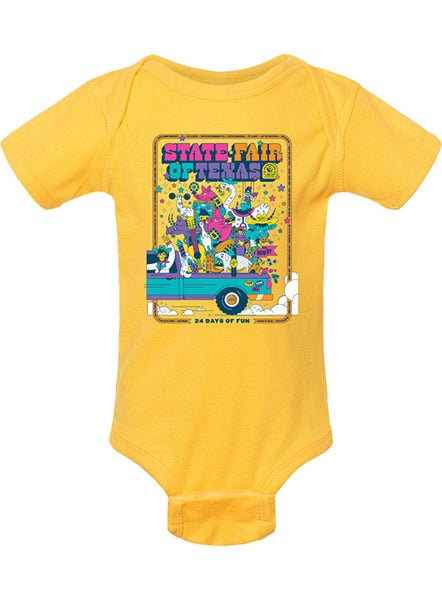 State Fair of Texas® 2024 Commemorative Art 24 Days of Fun Yellow Onesie - Front View