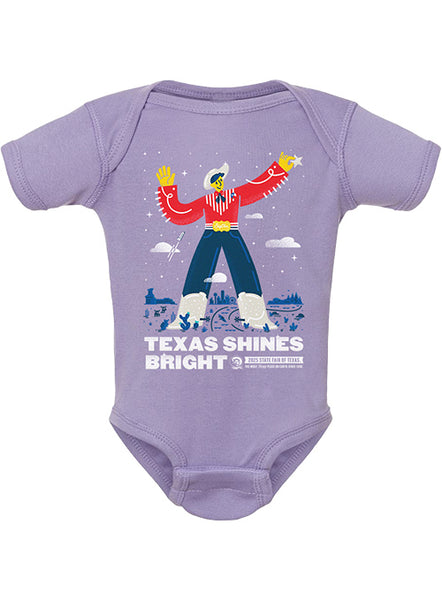 State Fair of Texas® 2025 Commemorative Art Texas Shines Bright Purple Onesie - Front View