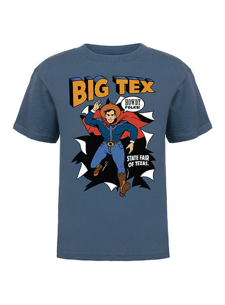 State Fair of Texas® Big Tex® Superhero Youth T-Shirt in Stonewash Blue - Front View